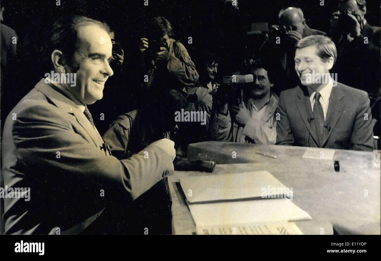 20. März 1981 - On the TV Programm, Georges Marchais, der Führer der kommunistischen Partei erklärt, dass "Wir wollen kommunistischen Minister Mitterrand gewählt" Stockfoto