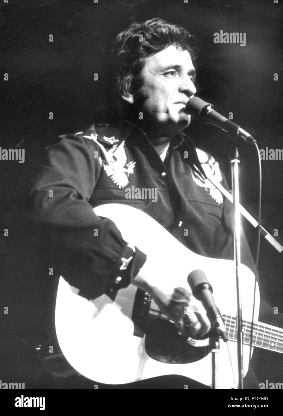 Sänger Johnny Cash führt im Konzert Stockfoto