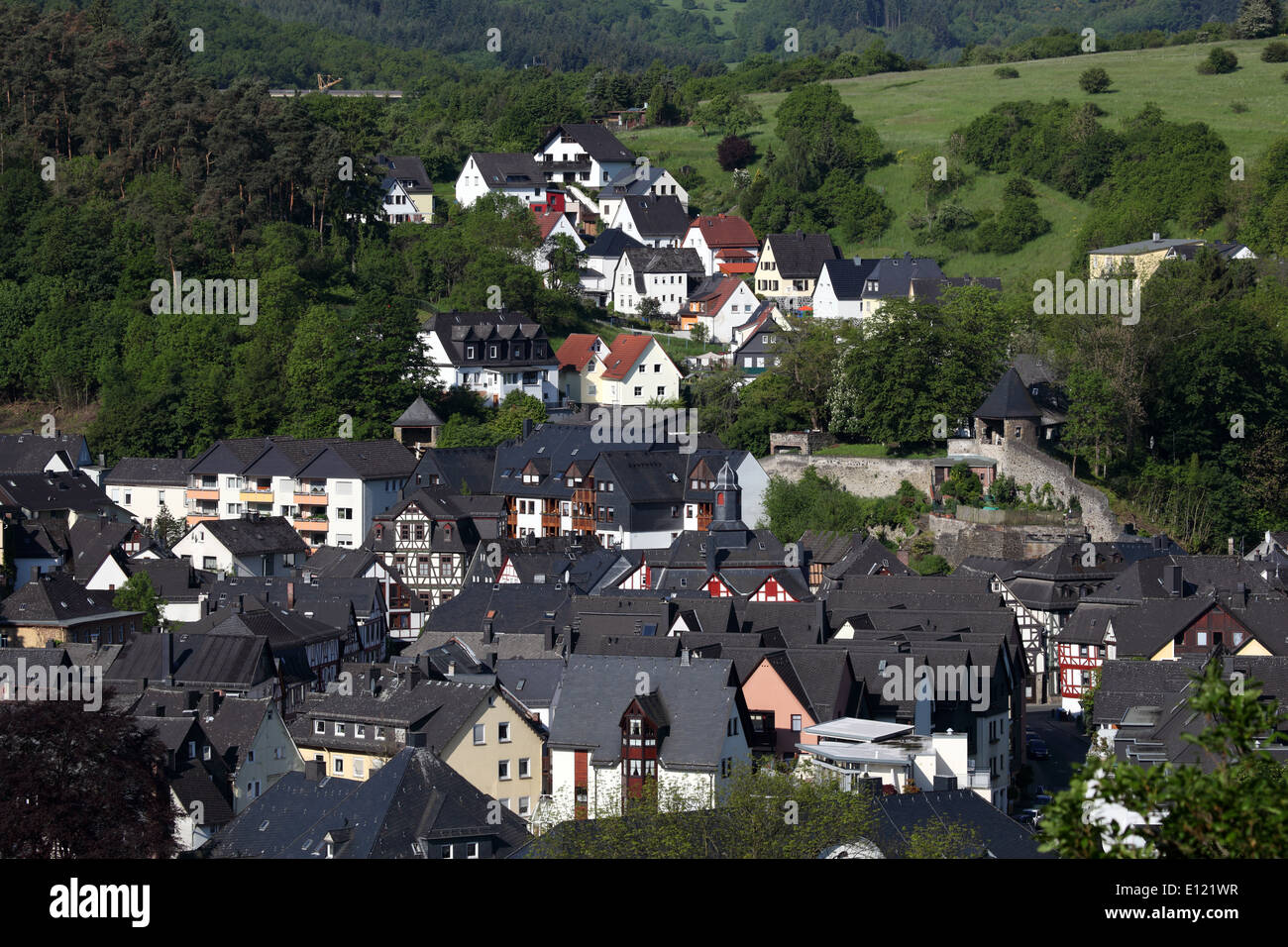 Wohnhäuser in der Stadt Dillenburg, Hessen, Deutschland Stockfoto
