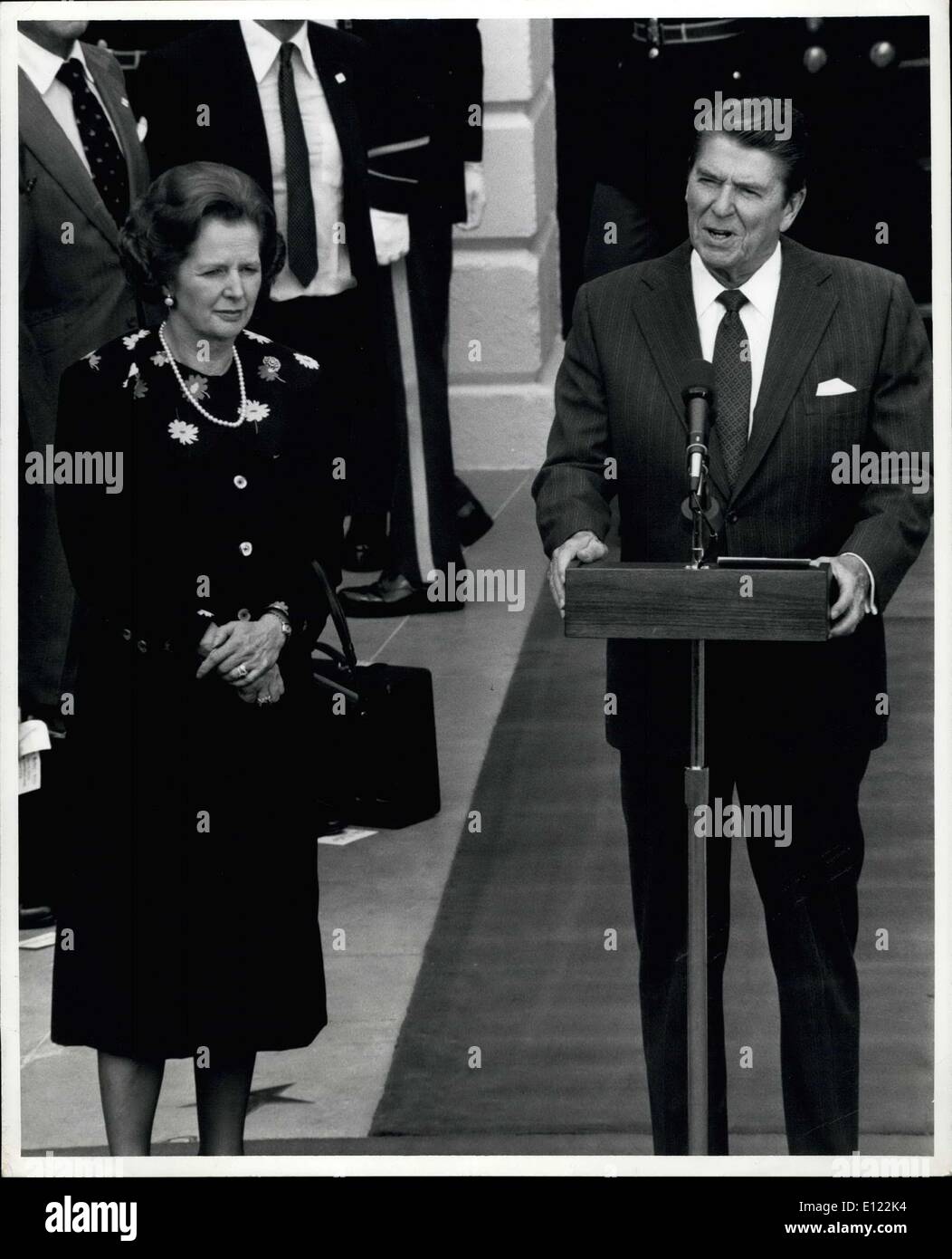 Sept. 29, 1983 - Präsident Reagan, seinen Abschied Bemerkungen zu britische Premierministerin Margaret Thatcher. t Stockfoto