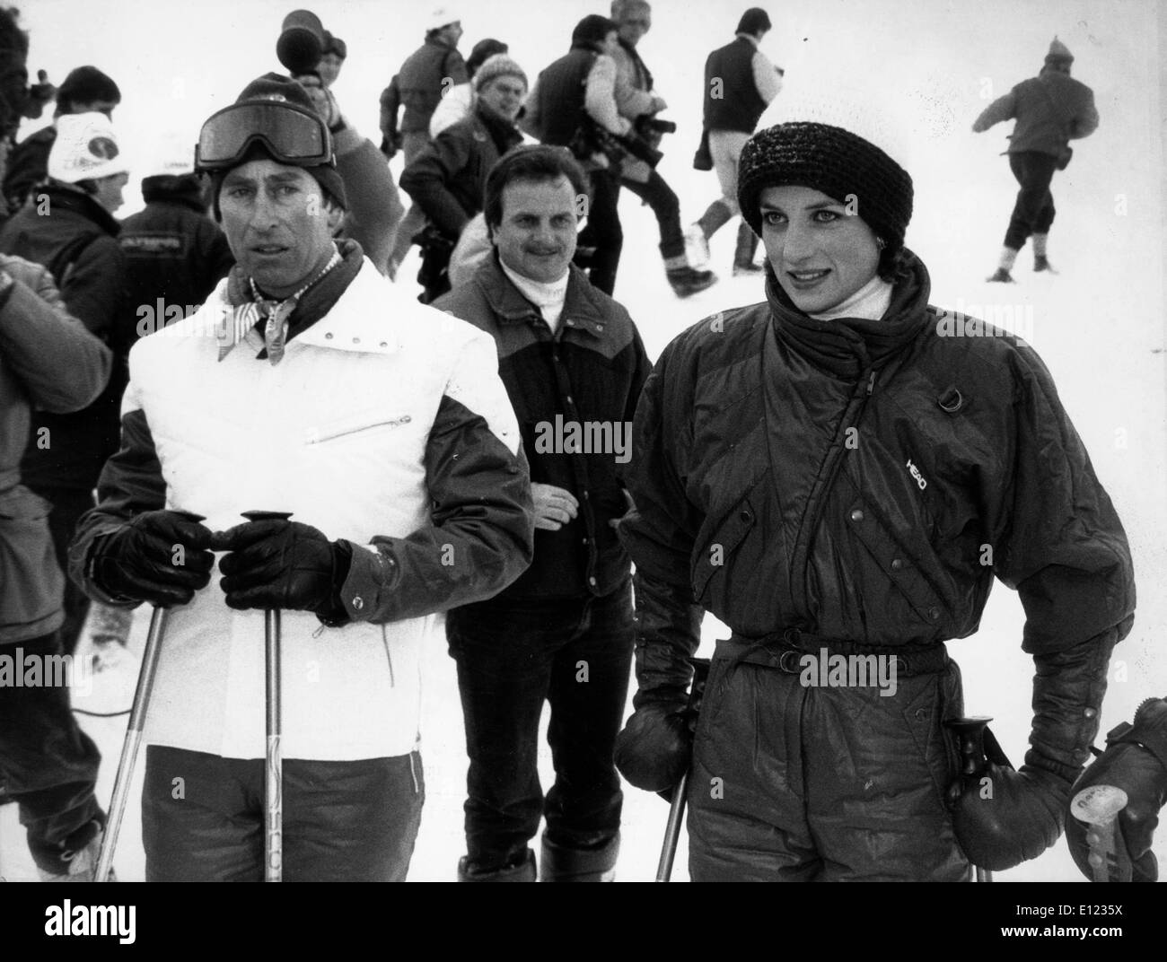 Prinzessin Diana und Prinz Charles Ski fahren Stockfoto