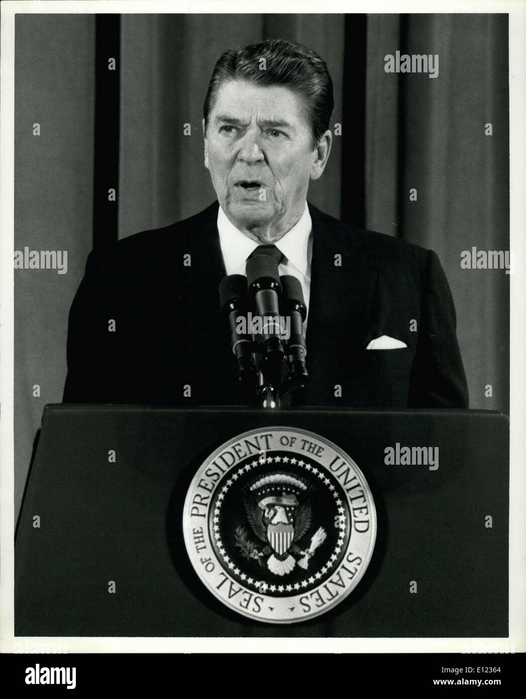 16. Januar 1984 - Präsident Reagan Washington, D.C.: Präsident Reagan, in einer Ansprache an die Nation Linien aus seiner neuen sowjetischen Politik. Stockfoto
