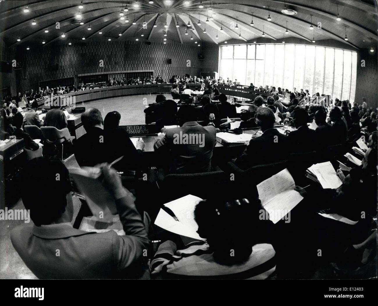 9. Mai 1985 - trafen sich der Exekutivrat der UNESCO heute in Paris für eine 7-Wochen-Sitzung. Die Delegation muss eine Möglichkeit zum Speichern der Organisation finden. Die Abfahrt der Vereinigten Staaten nimmt UNESCO von 25 % ihrer Finanzierung. Stockfoto