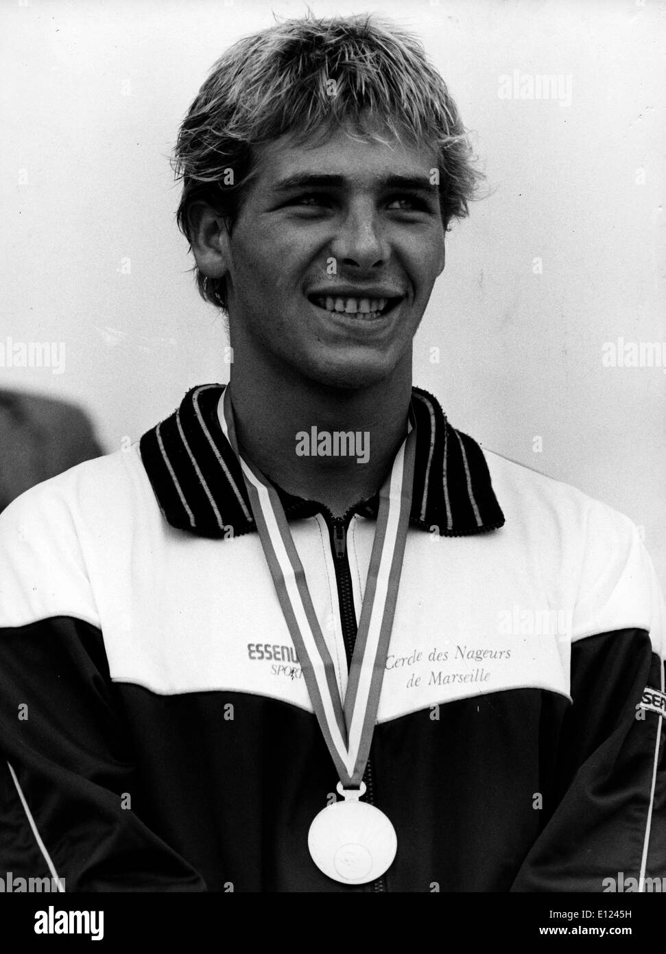 FREDERIC DELCOURT, französische Schwimmerin, die die Silbermedaille bei den Herren 200 m Rücken bei den Olympischen Spielen 1984 in LA Stockfoto