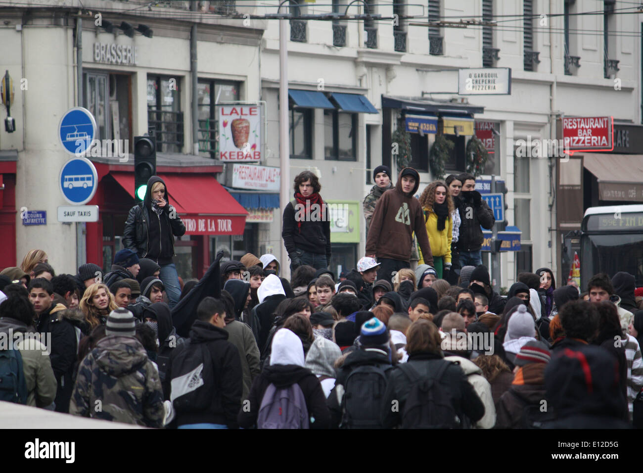 Demonstration der Schüler für die Bildung und gegen die Reformen der Schule, Lyon, Rhône, Rhône-Alpes, Frankreich. Stockfoto