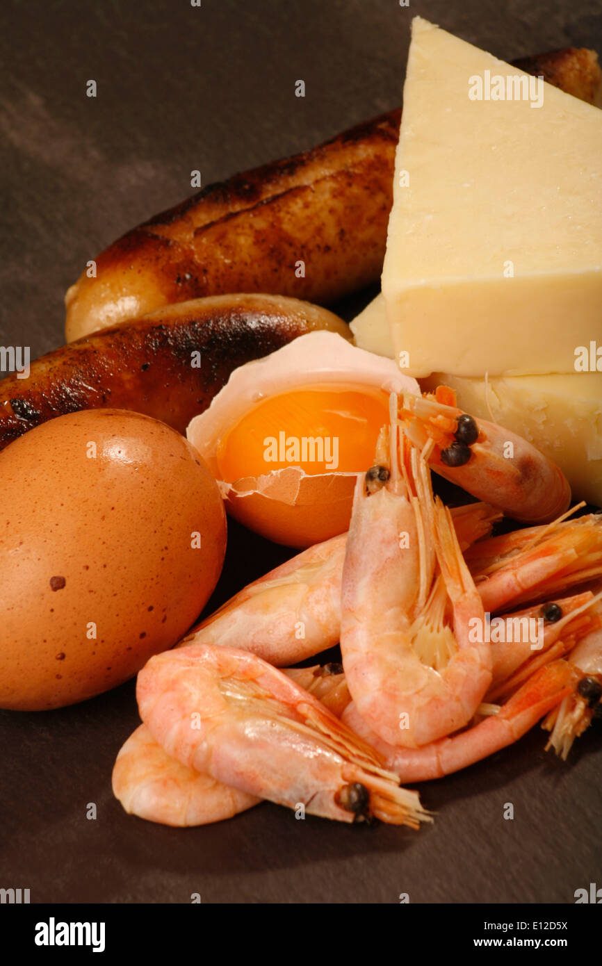 Cholesterinreiche Lebensmittel Stockfoto
