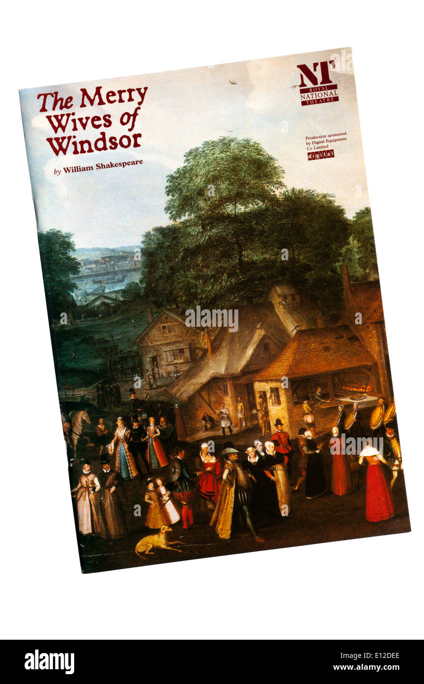 Programm für die 1995 National Theatre Produktion von die lustigen Weiber von Windsor von William Shakespeare am Olivier Theatre. Stockfoto