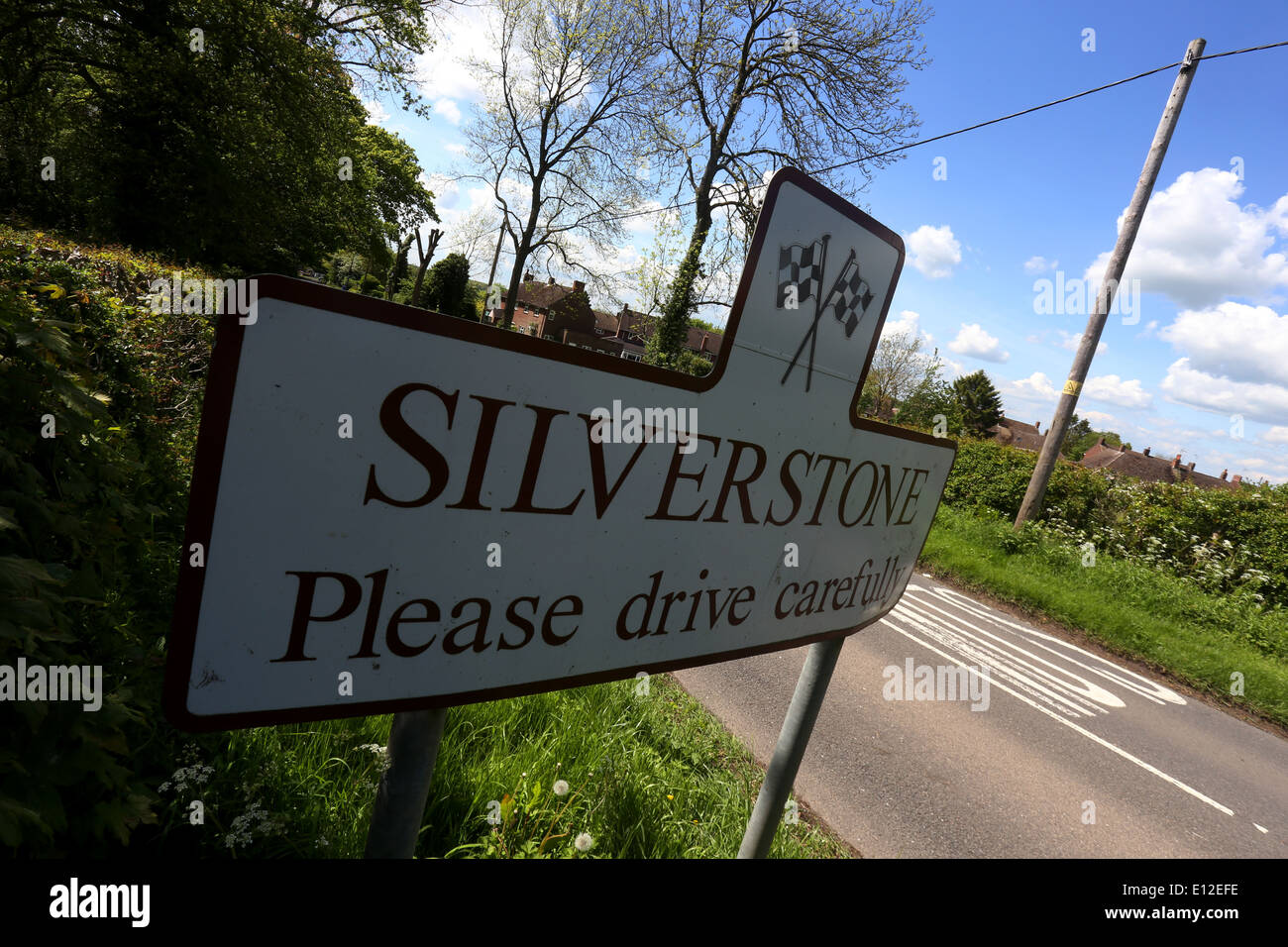 Silverstone "Bitte fahren Sie vorsichtig" Zeichen Stockfoto