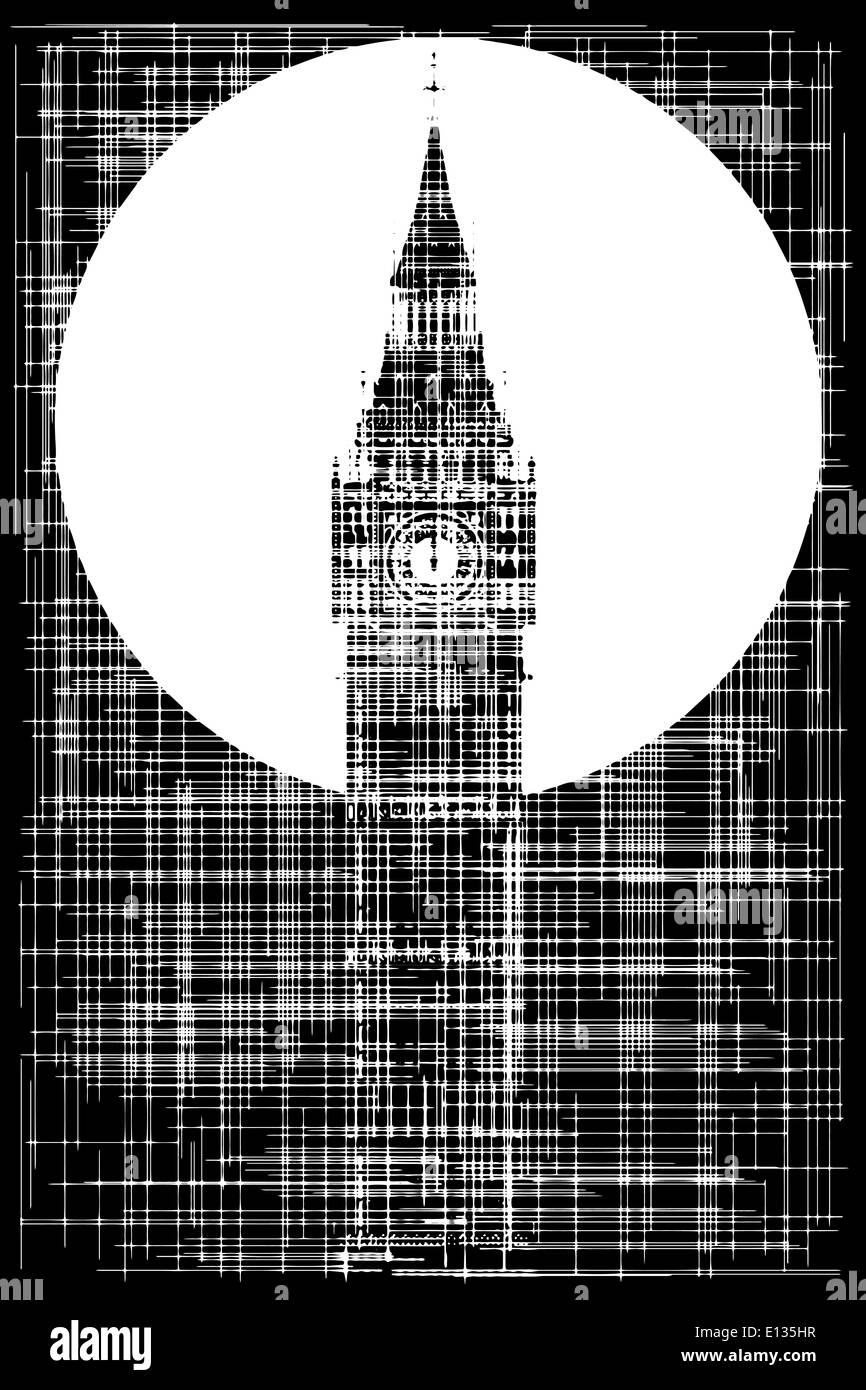 Big Ben als Grunge Hintergrund in schwarz und weiß. Stockfoto