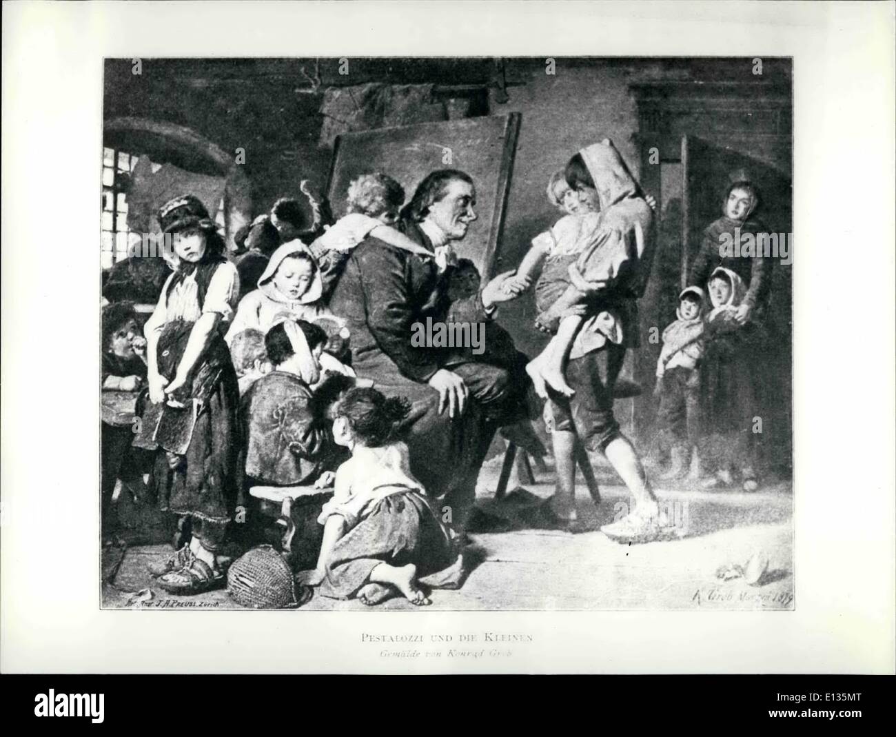 28. Februar 2012 - grafische Reproduktion von einem Gemälde zeigen Pestalozzi mit Kindern datiert 1819.  Bildern Stockfoto