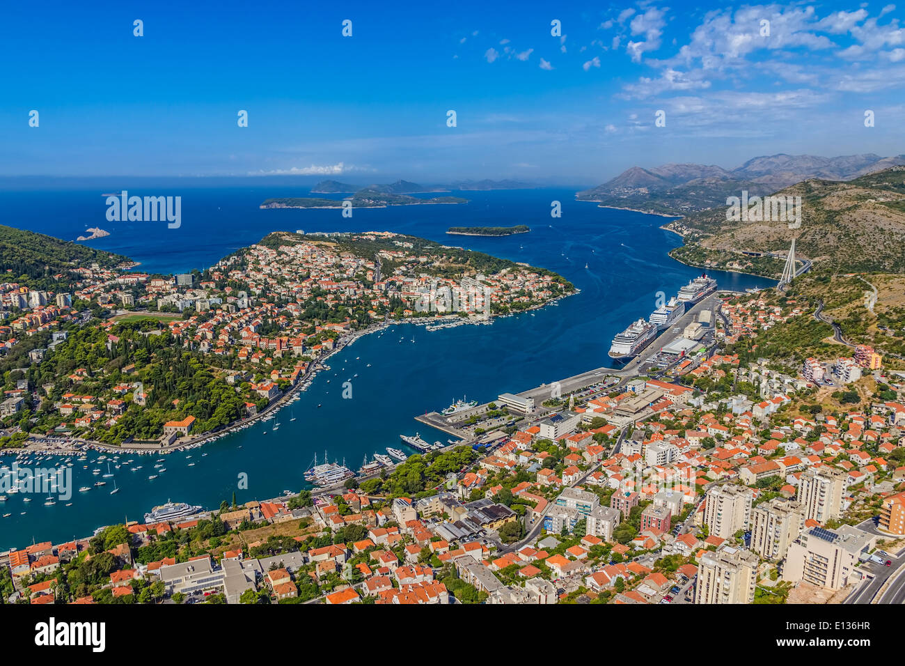 Aerial Panorama von Dubrovnik Hafen Stockfoto