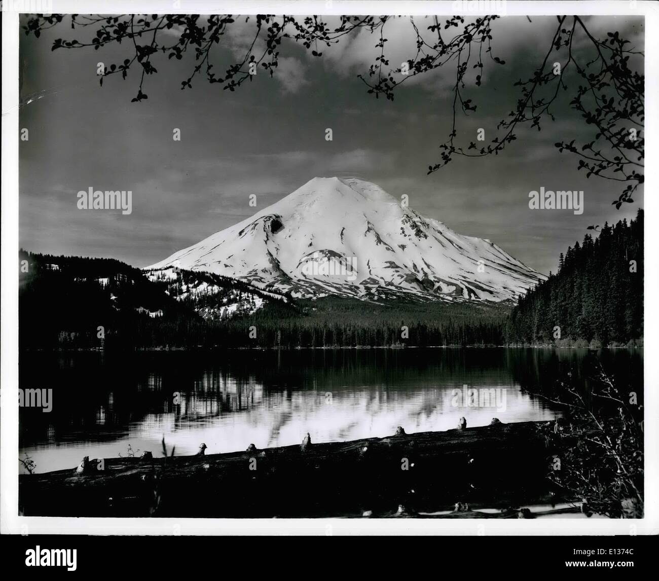 28. Februar 2012 - MAJESTIC MOUNTAIN--seinen 9 67I Fuß Höhe spiegelt sich IN SPIRIT LAKE MOUNT ST. HELENS IN WASHINGTON ist typisch für die inspirierende Schönheit der Berge des pazifischen NORDWESTENS. DIESE ZUNEHMEND BELIEBTE URLAUBSREGION BIETET ZAHLREICHE FREIZEITAKTIVITÄTEN ZUSAMMEN MIT SEINER SPECTANULAR LANDSCHAFT. UNION PACIFICtS COMELINER '' Stadt Portland '' bietet direkten und bequemen SERVICE zwischen CHICAGO und im pazifischen Nordwesten. UNION PACIFIC RAILROAD FOTO. Stockfoto