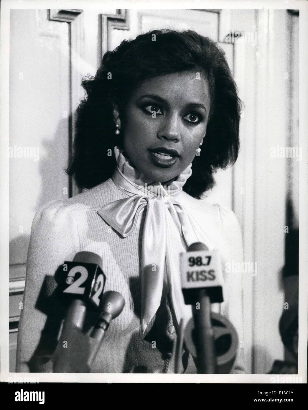 29. Februar 2012 - Vanessa Williams wird der erste schwarze Miss America: Miss Vanessa Williams wurde die erste schwarze Frau, die Miss America Schönheitswettbewerb in der 63 jährigen Geschichte des Ereignisses in Atlantic City am 18. September 1983 zu gewinnen. Miss Williams ist ein 20 Jahre alten großen Musiktheater an der Syracuse University im Bundesstaat New York. das Foto zeigt. Miss Williams auf einer Pressekonferenz in New York. Stockfoto