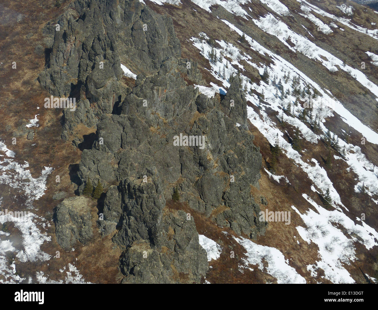 Die Kilbuck Mountains in Alaska sind Teil des Yukon Delta National Wildlife Refuge. Raptoren, wie die KS Owl, gehören zu den vielfältigen Vogelpopulationen der Region. Die Region ist bekannt für ihr abgelegenes, wildes Gelände, das mit einem Hubschrauber zur Beobachtung der Wildtierpopulationen befragt werden kann. Stockfoto