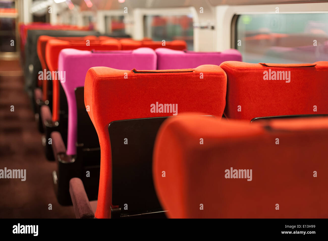 Interieur eines Busses, Dinan, Cotes-D'Armor, Bretagne, Frankreich Stockfoto