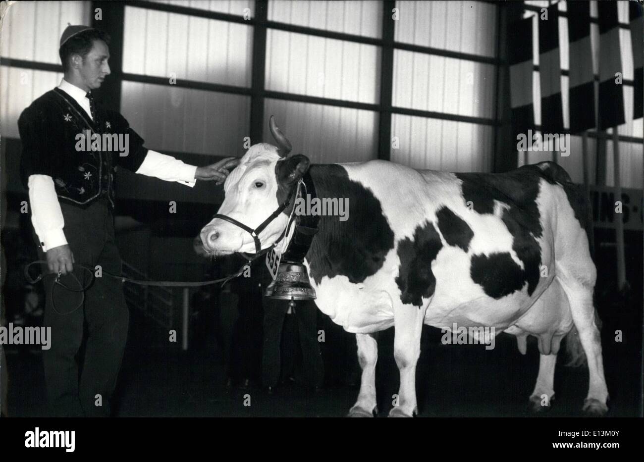 2. März 2012 - Agrarmesse: begehrte Kuh: Foto zeigt die begehrte Kuh aus Montbéliard Region abgebildet auf der Agrarmesse jetzt in Paris statt. Sie gibt 8,139 kg. Milch pro Jahr. Stockfoto