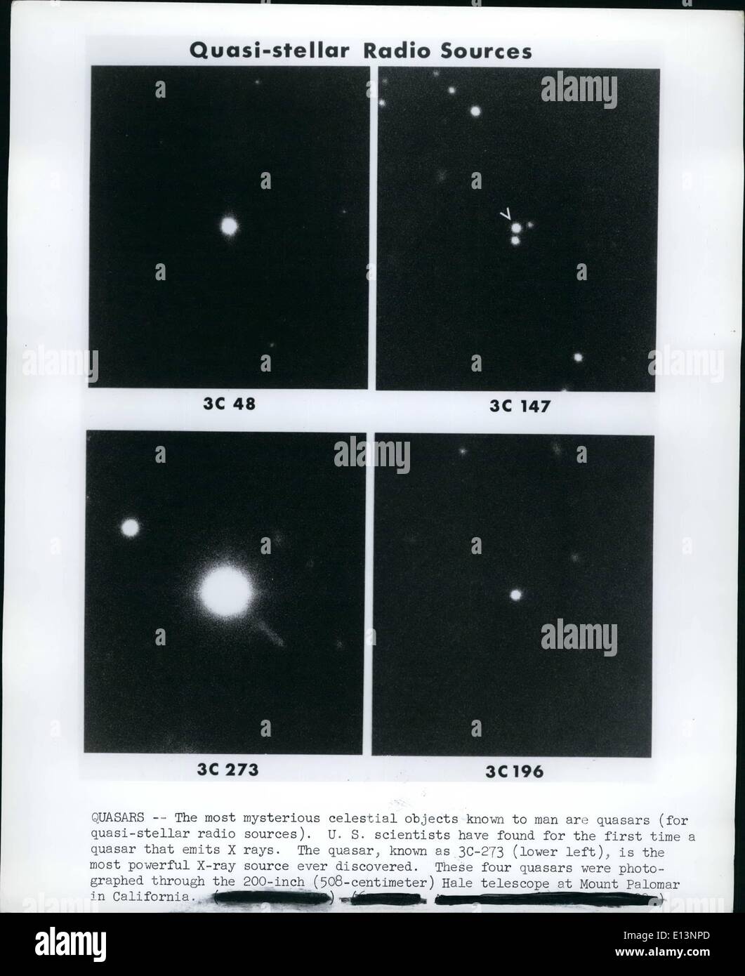 22. März 2012 - Quasare - sind die geheimnisvollsten Himmelskörper auf den Menschen bekannt Quasare für quasi-stellare Radioquellen. U.S. Stockfoto