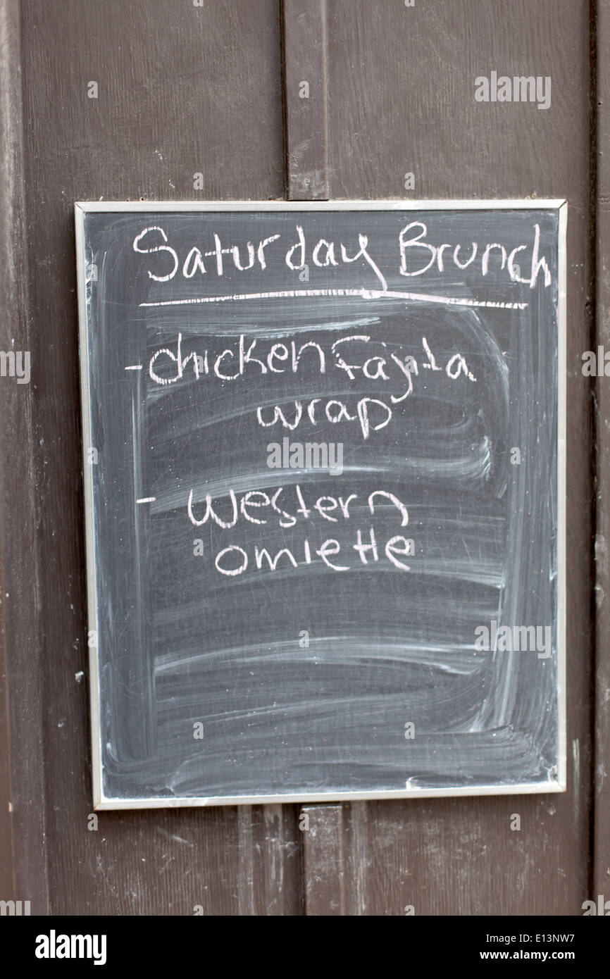 Ein Schild in einem Restaurant in Nahaufnahme Stockfoto