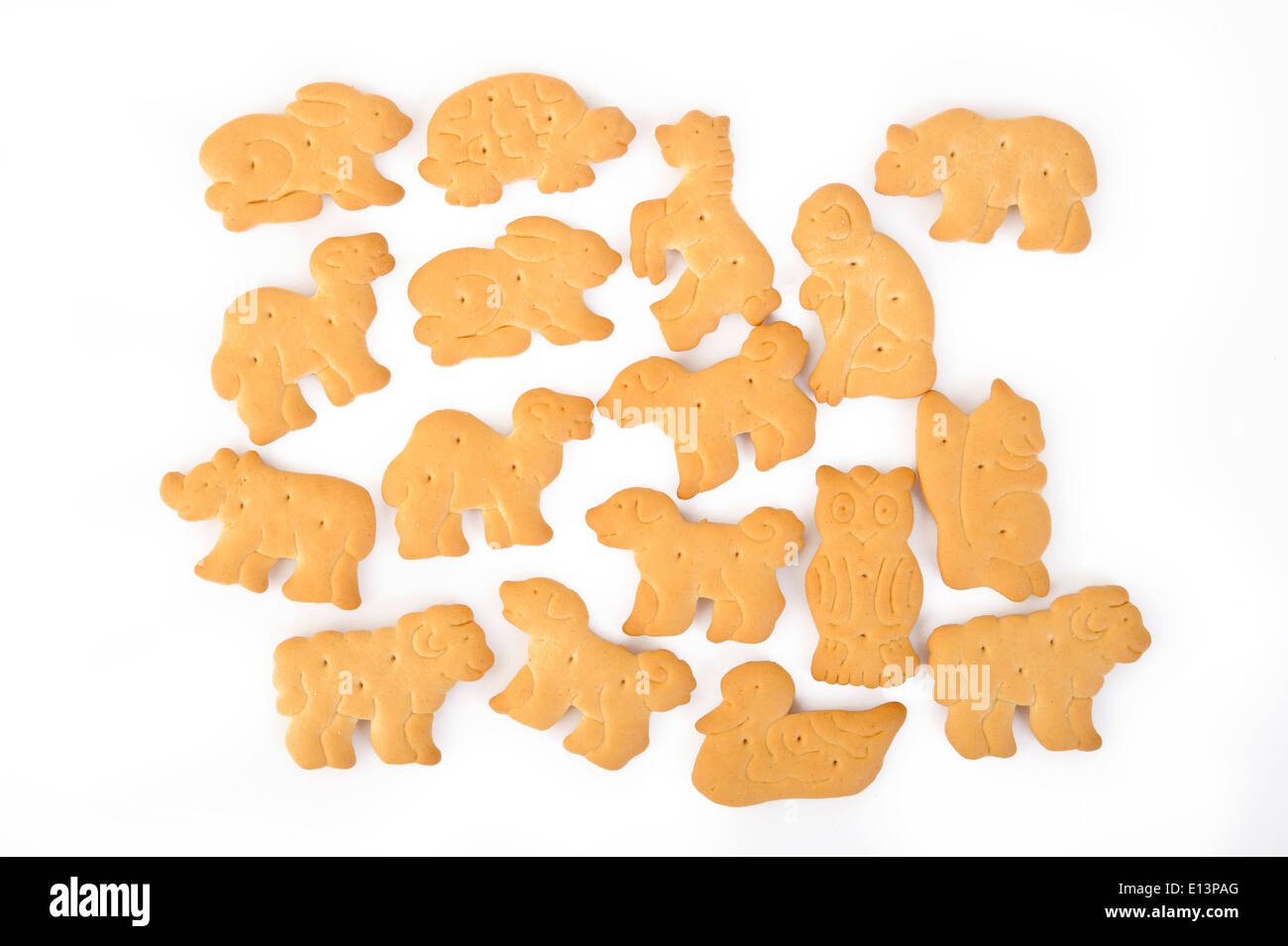 Animal-förmige Cracker isoliert auf weißem Hintergrund Stockfoto