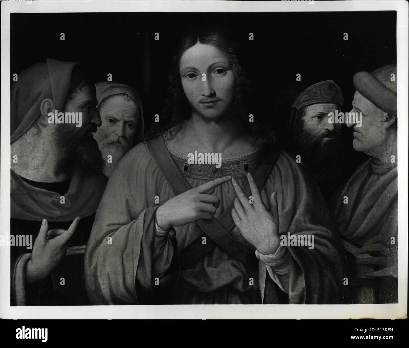 27. März 2012 - Leonardo Da Vinci '' Lost'' '' Christus unter Ärzte '' Malerei in Amerika gefunden: verloren und etwa 400 Jahre lang vermisst, dieses Gemälde zeigte sich in den USA wie von einem unbekannten italienischen Renaissance-Meister und Forschung zeigt es das original Da Vinci Malerei aufgeführten Lost.It zu den wertvollsten schätzen am losen heute ist , auf über 500.000 geschätzt. Und ist vermutlich das einzige vollständig dokumentierte Da Vinci Gemälde auf dem amerikanischen Kontinent. Jetzt auf Ausstellung im Gregory's Old Master-Galerie. 994 Madison Avenue NYC Stockfoto