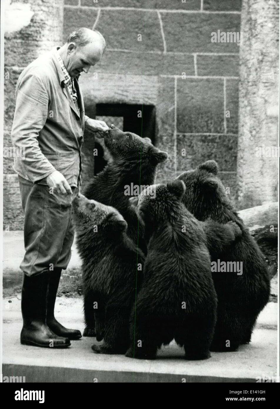 31. März 2012 - zeigen wenig russischen Braunbären in den zoologischen Gärten Hellabrunn in Munich.:Attachment ihre Telefonzentrale die Gebühren in den zoologischen Gärten Hellabrunn in München. Die Bären drängen sich um ihn herum, stehen auf ihrer Hindlesgs und verschlang aus der Hand, wenn er eine Süßigkeit aus seiner Tasche legen. Die russischen Braunbär-Iunge - sie sind insgesamt fünf, aber man zeigt eine kleine Tendenz für Familie und war nicht zu fotografieren - immer noch eine Zeitlang im Löwen-Haus, Leben, für die Verlegung-Out für sie nicht vor Ostern 1978 fertiggestellt sein wird. Stockfoto