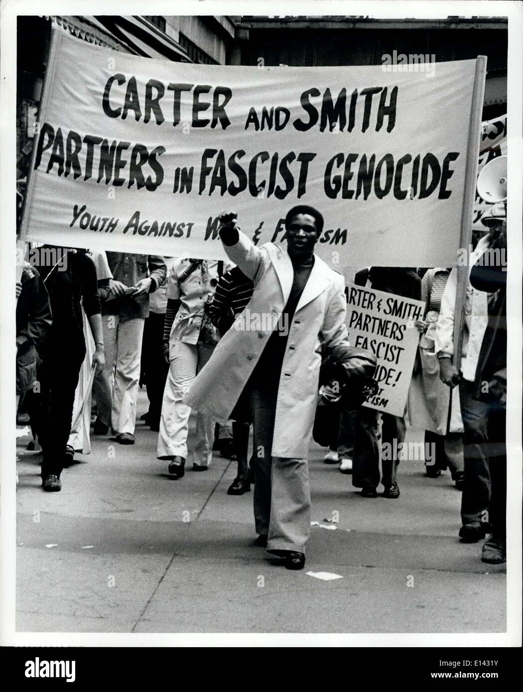 4. April 2012 - Samstag, 7. Oktober 1978, New York City Demonstranten marschieren aus Protest gegen den Besuch des Rhodesian Premierminister Ian Smith in New York City. Stockfoto