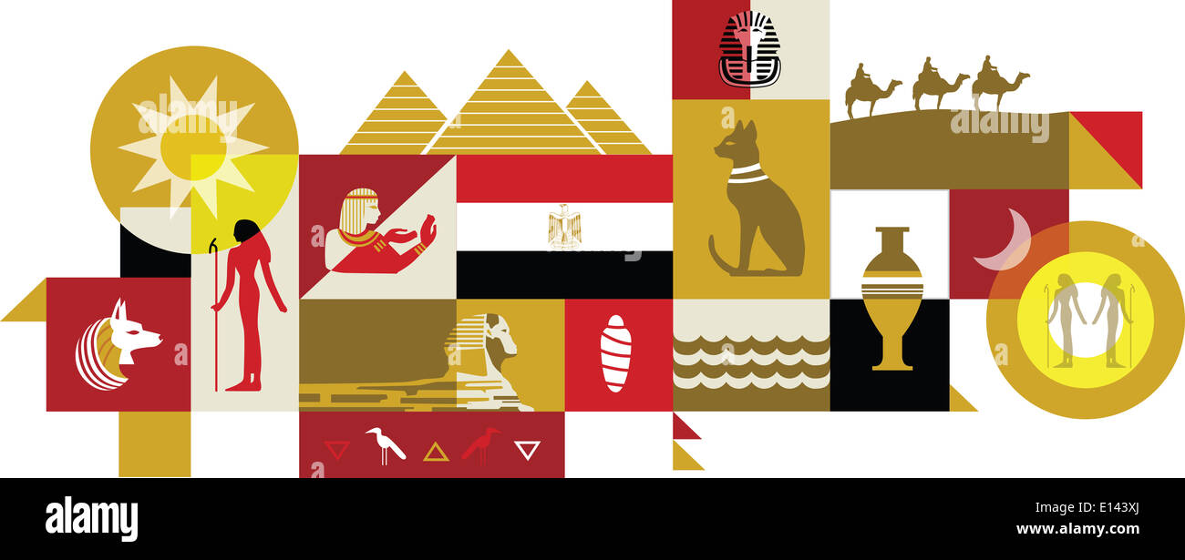 Illustrative Collage von Ägypten auf weißem Hintergrund Stockfoto