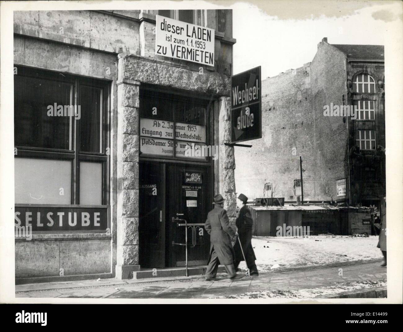 4. April 2012 - wurde dieser Devisen-Shop von Ost nach West Berlin verschoben. Die ostdeutschen Handelsministerium wird nicht Devisen Geschäfte ermöglichen. Stockfoto