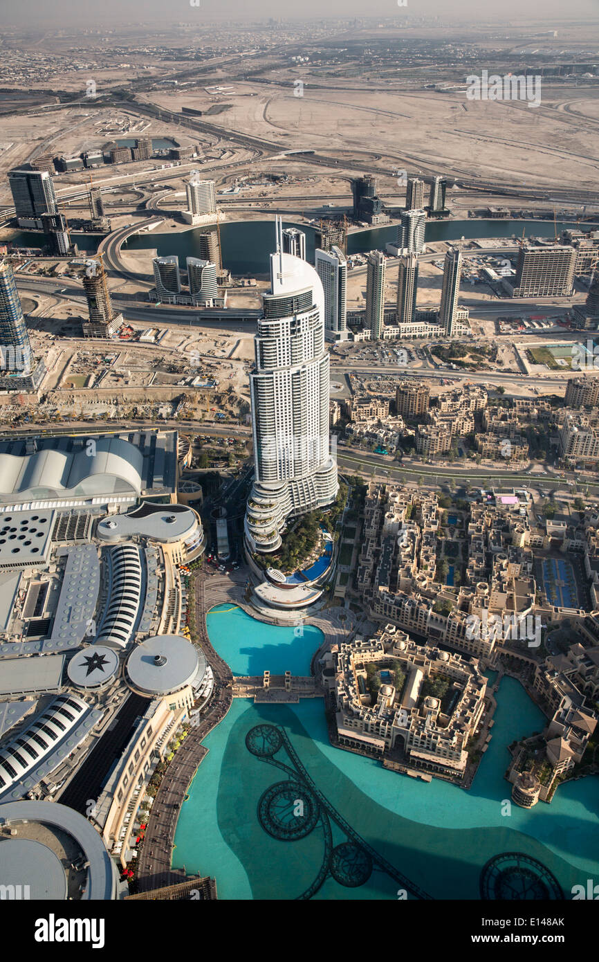 Vereinigte Arabische Emirate, Dubai, Adresse Hotel. Blick vom Burj Khalifa, das höchste Gebäude der Welt Stockfoto