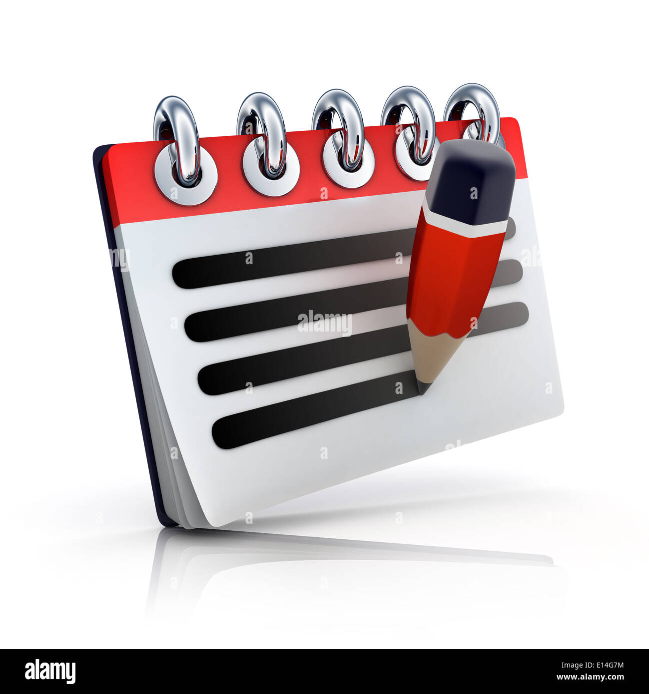 Notebook nur auf weißem Hintergrund (durchgeführt in 3d) Stockfoto