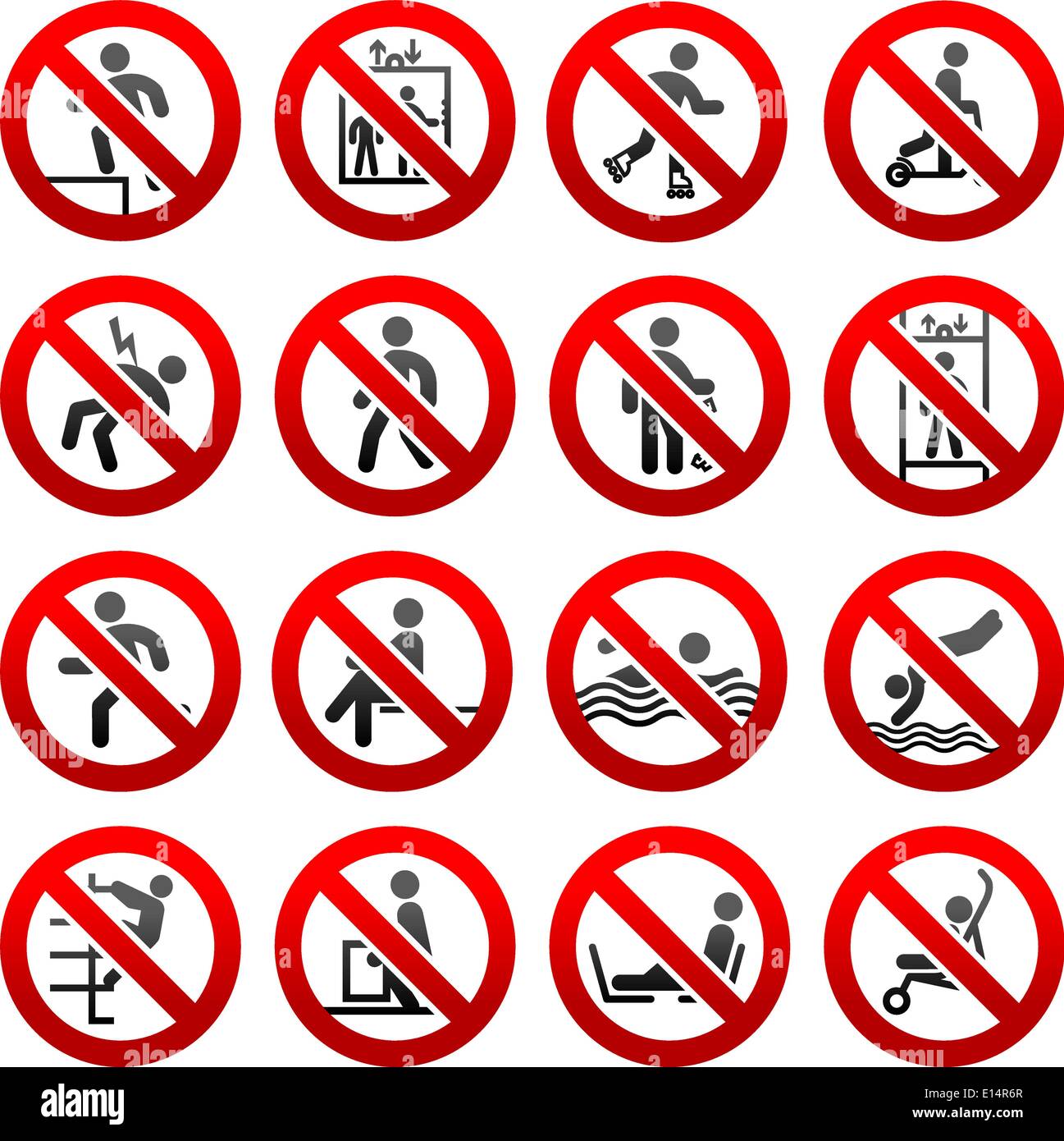 Festgelegte Verbot Symbole verbotener Zeichen verbotene Symbole Stock Vektor