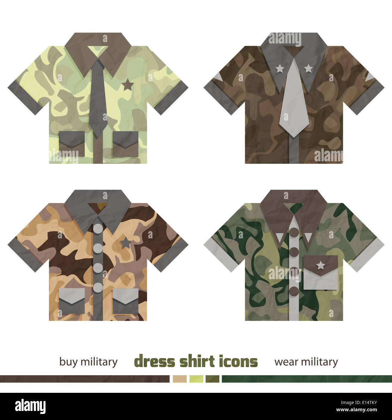 neues set von militärischen Kleid Shirt Icons mit modernen Camouflage-design Stockfoto