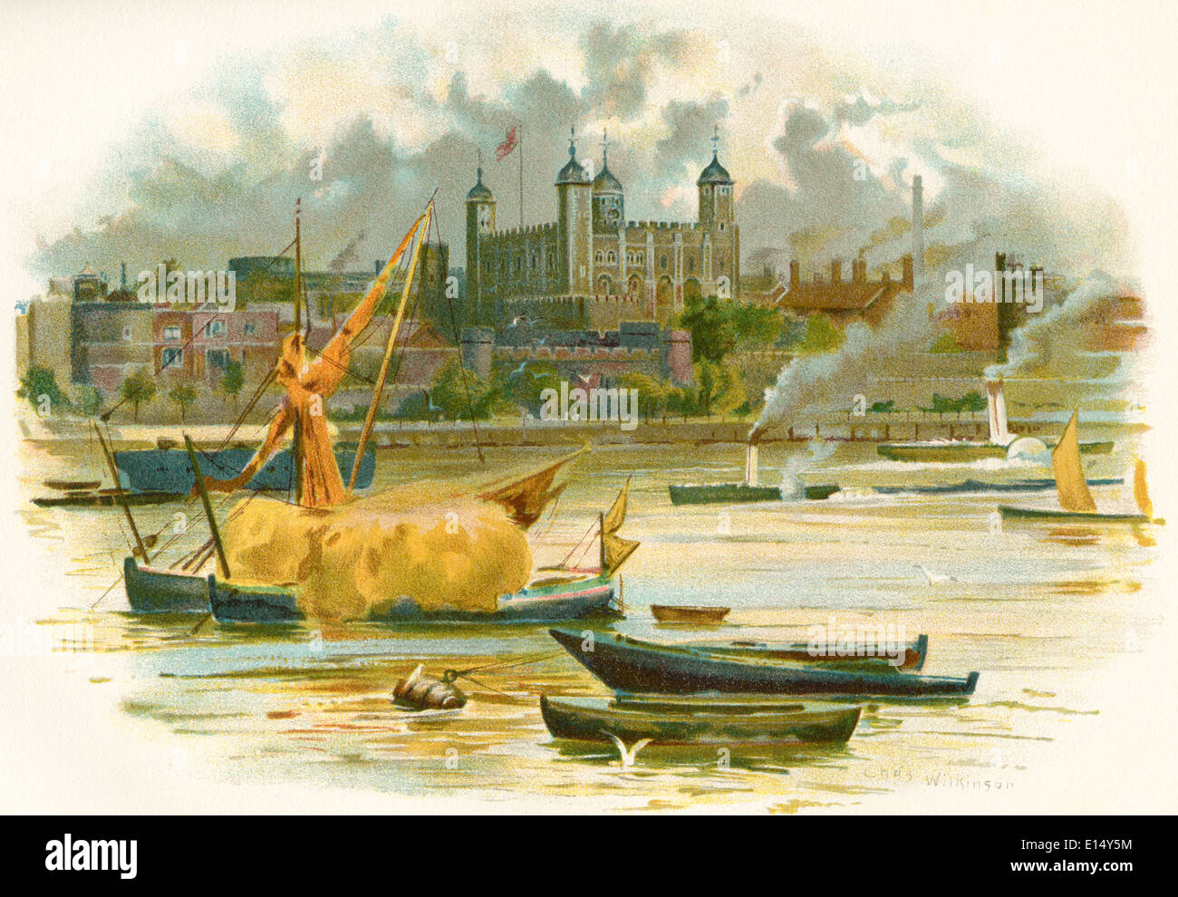 Tower von London im 19. Jahrhundert.  Auch bekannt als ihrer Majestät königlicher Palast und Festung.  London, England. Stockfoto