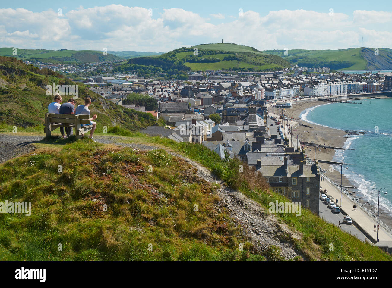 Aberystwyth Stadt und die Bucht von Constitution Hill Stockfoto