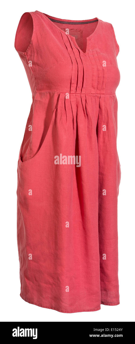 Womans roten Leinen Sommerkleid. Stockfoto