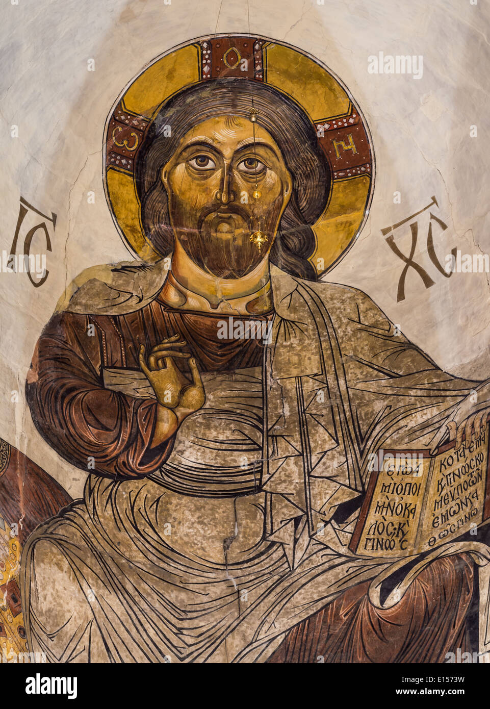 Fresko von Jesus Christus im elften Jahrhundert Swetizchoweli-Kathedrale in Mzcheta, Georgia. Stockfoto