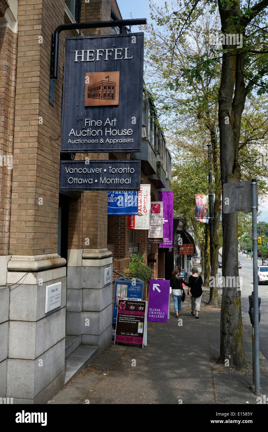 Überhängenden Zeichen Galerie weiterfahren auf South Granville Street in Vancouver, BC, Kanada Stockfoto