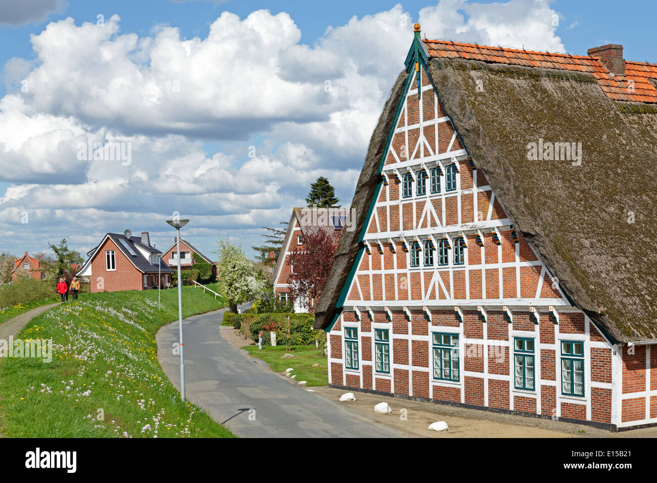 reetgedeckten Haus, Hogendiekbrueck, Altes Land (altes Land), Niedersachsen, Deutschland Stockfoto