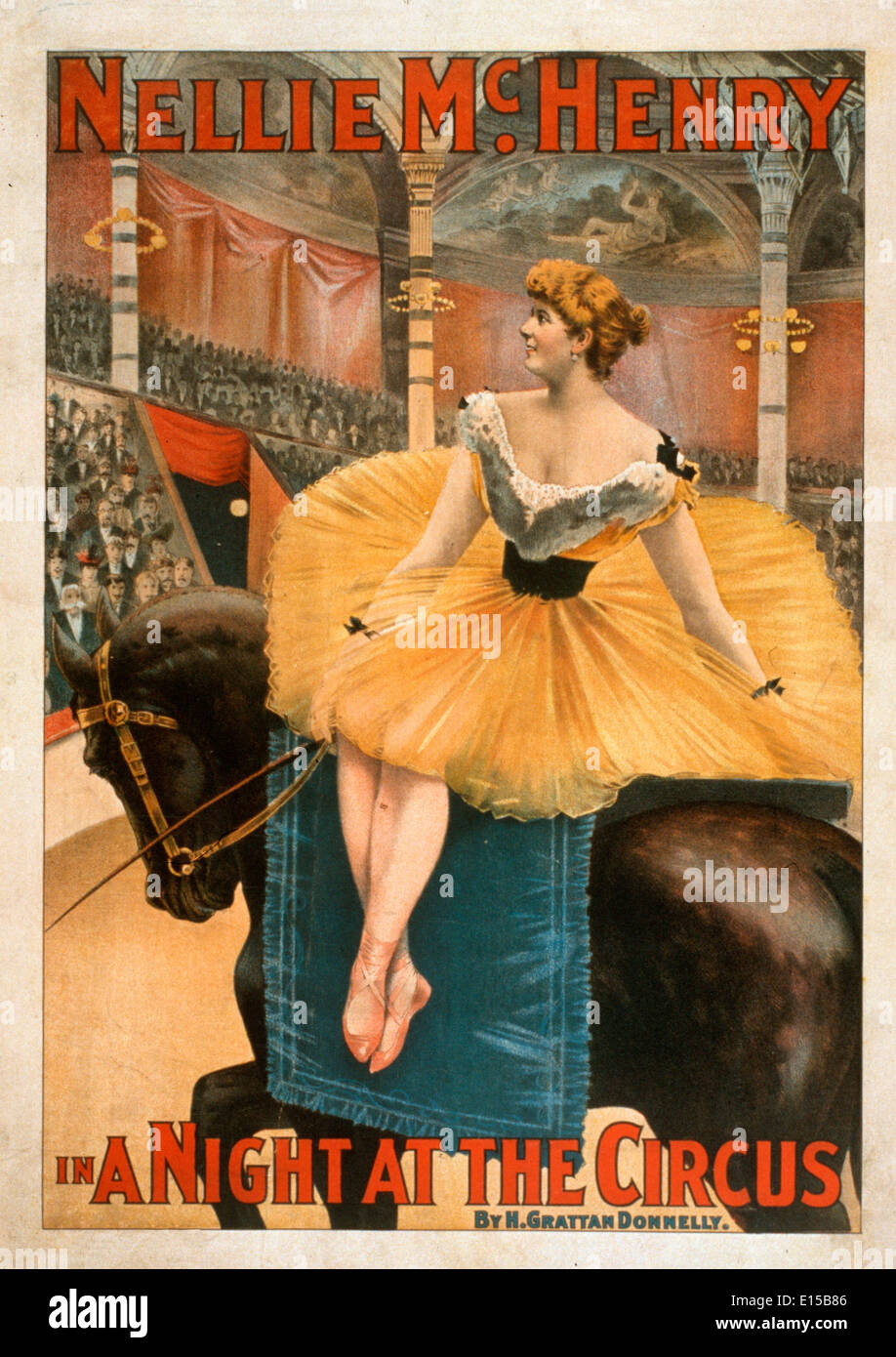 Nellie McHenry in einer Nacht im Zirkus von H. Grattan Donnelly, Vintage Spiel Werbung, ca. 1893 Stockfoto