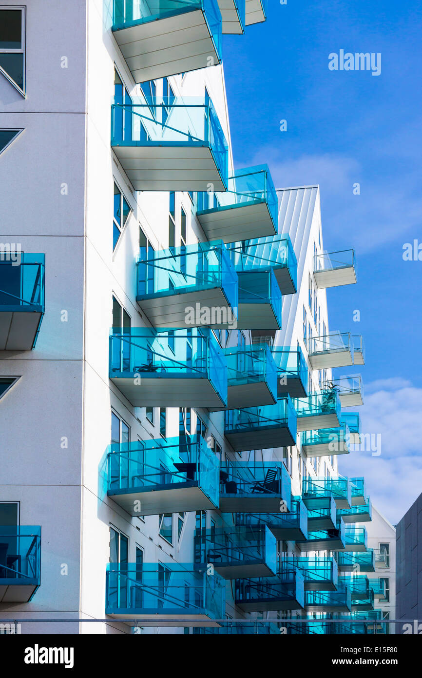 Dänemark, Aarhus, modernen Mehrfamilienhaus Isbjerget, Teilansicht Stockfoto