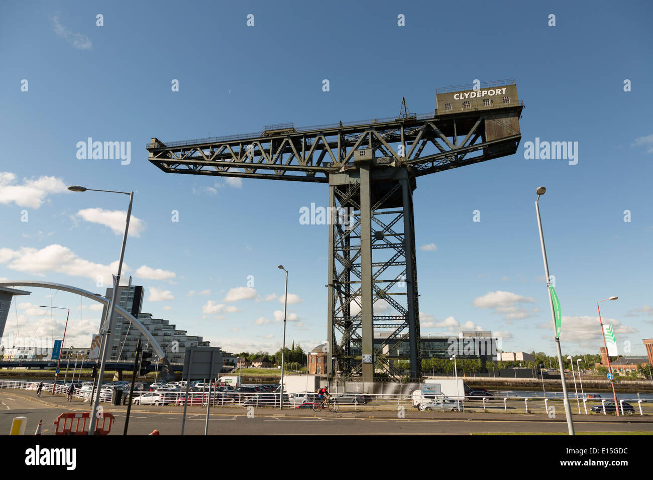 Weiten Bereich Blick auf die Finnieston Kran in gutem Licht, Glasgow, Schottland, UK Stockfoto