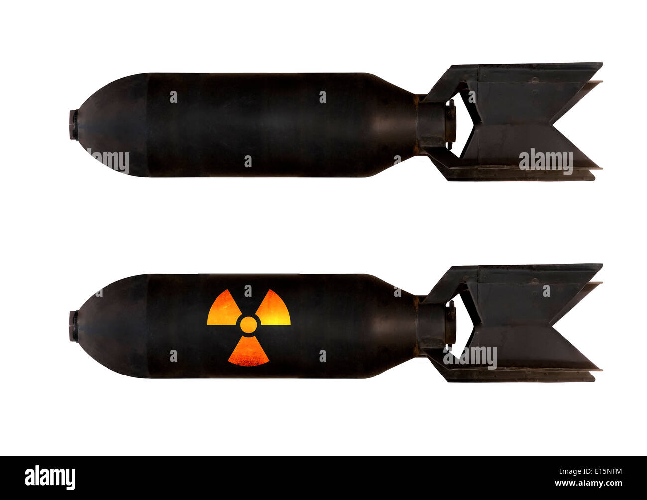 Bomben des 2. Weltkrieges Ära. mit nuklearen Symbol. Stockfoto