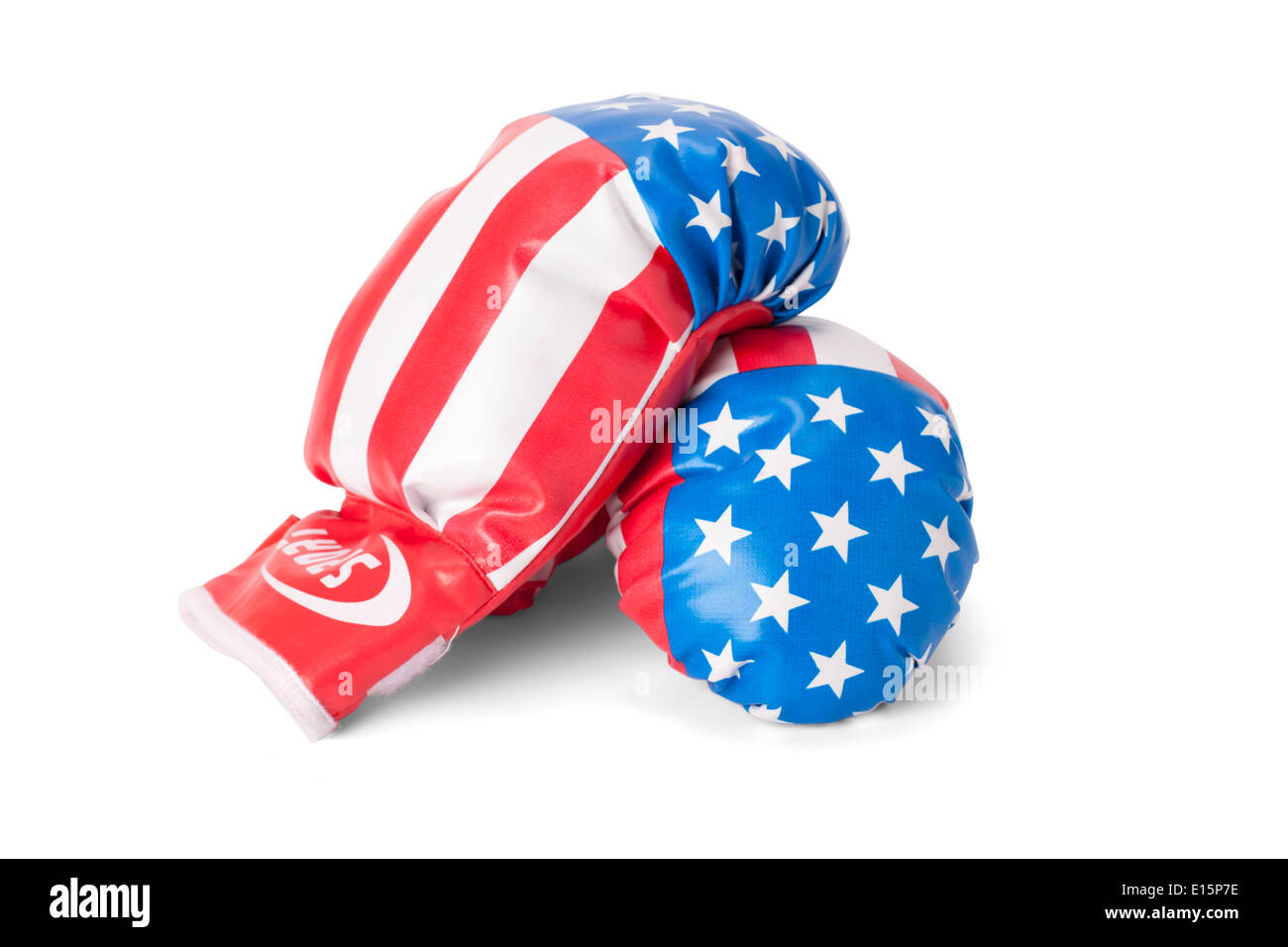 Boxhandschuhe mit USA Flagge Muster zu isolieren, auf weiß mit Pfad Stockfoto