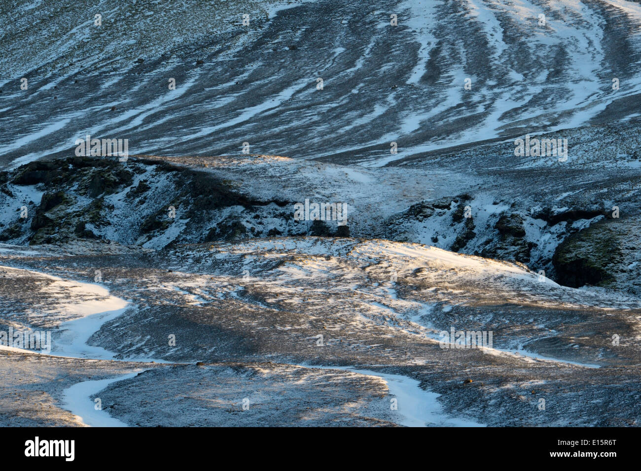 Vulkanlandschaft aus dem Vulkan Hekla auf Island. Stockfoto