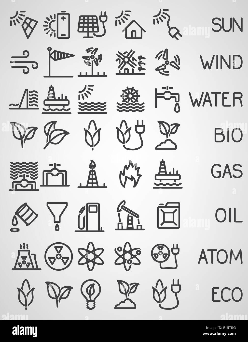 Energie- und Ressourceneffizienz-Icon-set Stockfoto