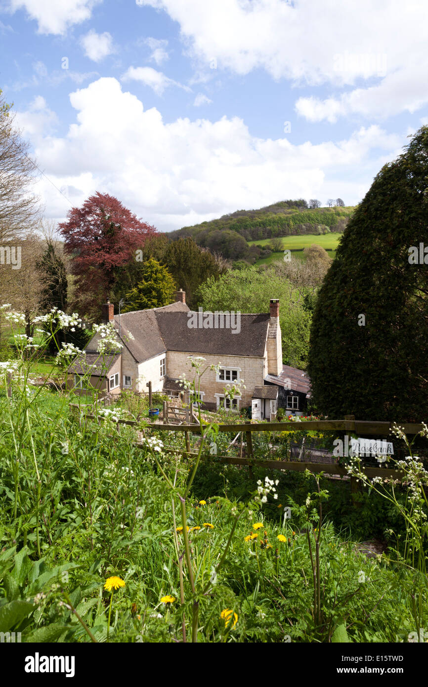 "Rosebank" in der Cotswold-Dorf Slad, Gloucestershire UK - der Kindheit Zuhause von Laurie Lee, Autor von "Apfelwein mit Rosie". Stockfoto