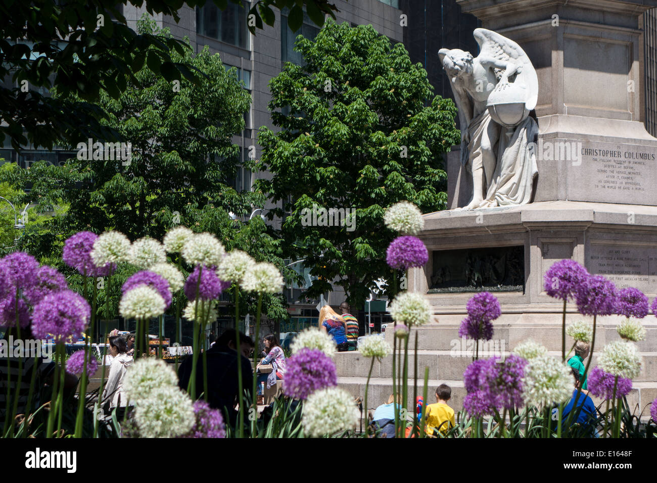 Upper West Side in New York City, Statue am Columbus Circle Stockfoto