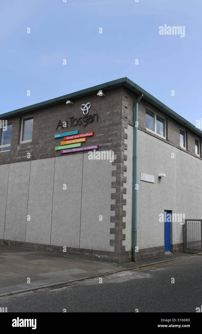 Die Außenseite des Gälischen Buch Verlag acair Ltd in einem tosgan Stornoway Isle of Lewis in Schottland Mai 2014 Stockfoto