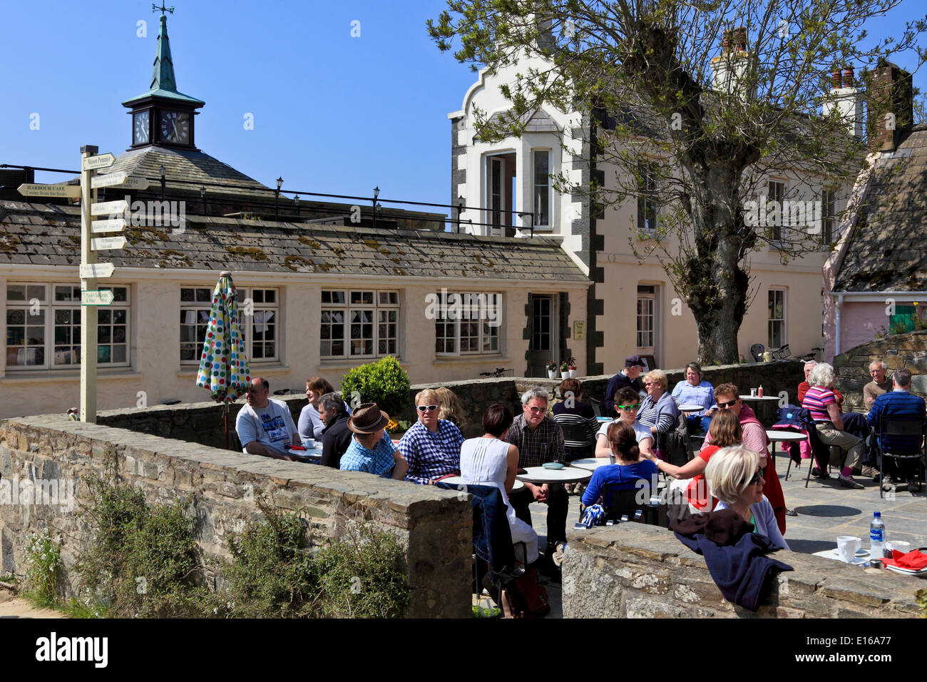 9213. Cafe, Sark, Kanalinseln, Großbritannien, Europa Stockfoto