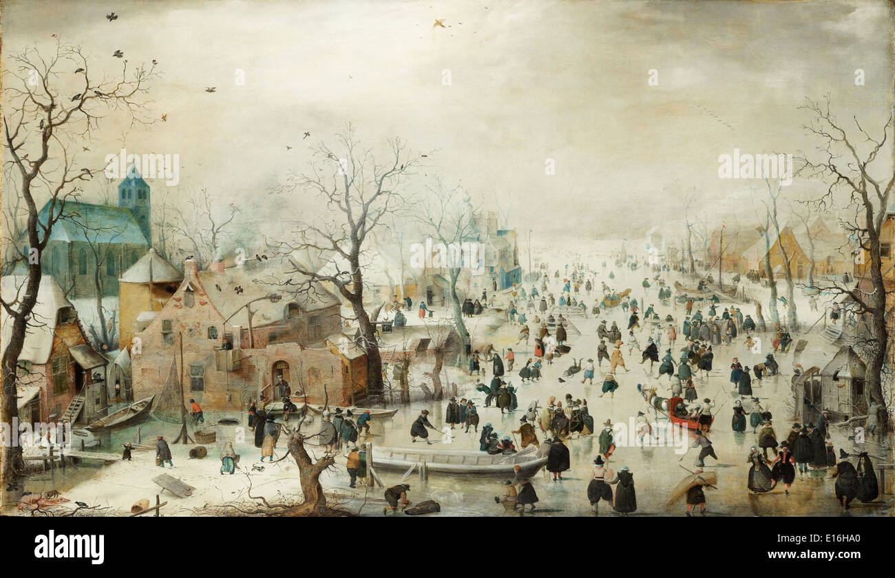 Winterlandschaft mit Skatern von Hendrick Avercamp, 1608 Stockfoto